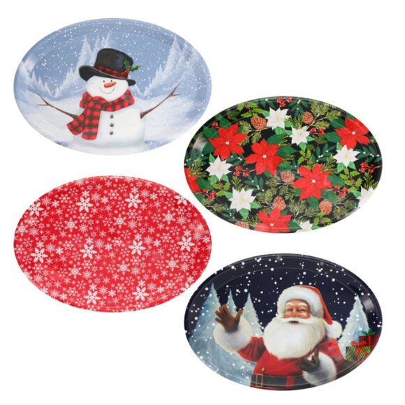 Oval Christmas Platters Plastic Serving Tray Food Appetizers Set of 4 NEW - Picture 2 of 9